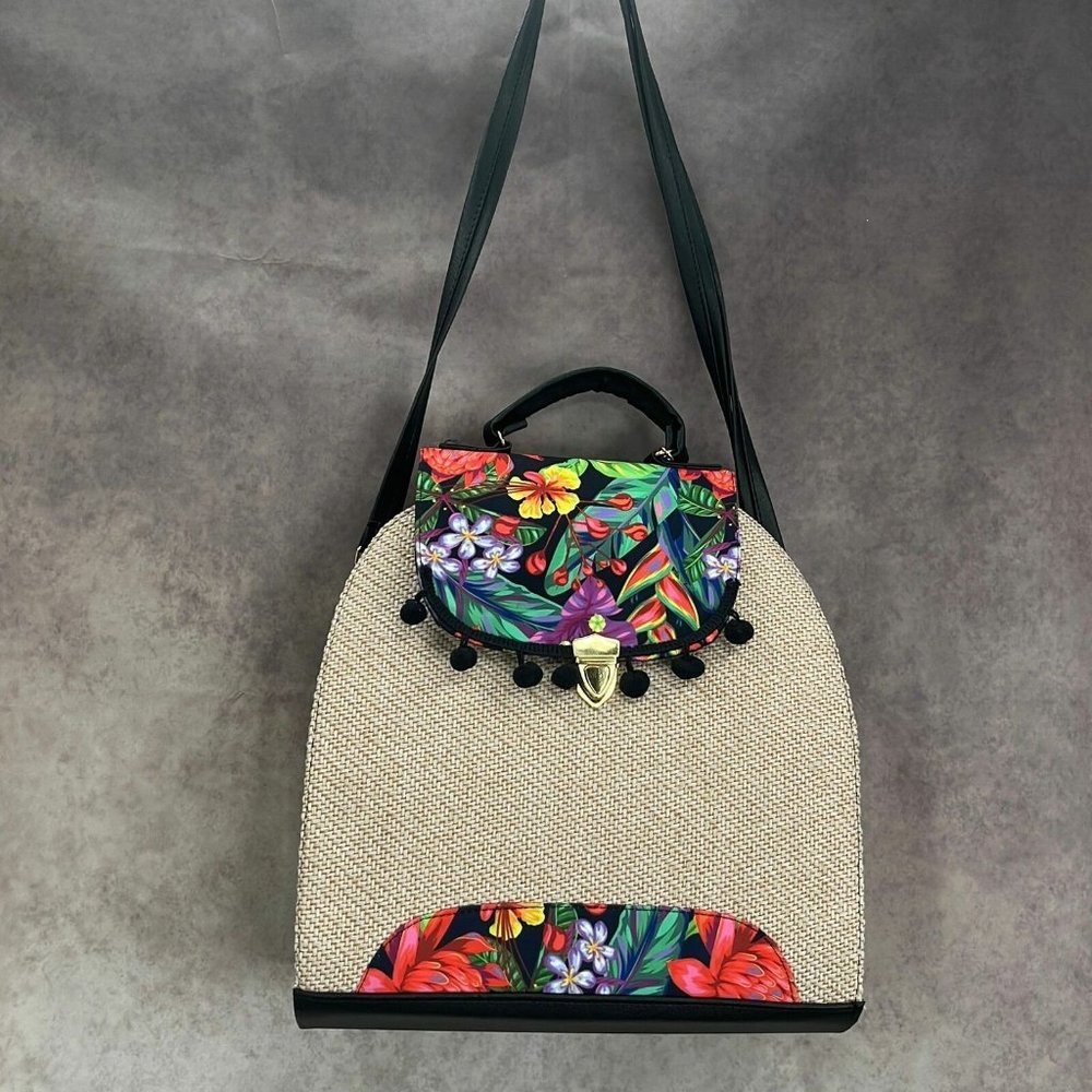 Mexican Floral Beige Zipper Tote Crossbody Bag Size 14x12 inch new